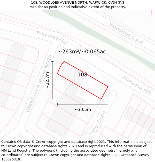 108, WOODLOES AVENUE NORTH, WARWICK, CV34 5YS: Plot and title map