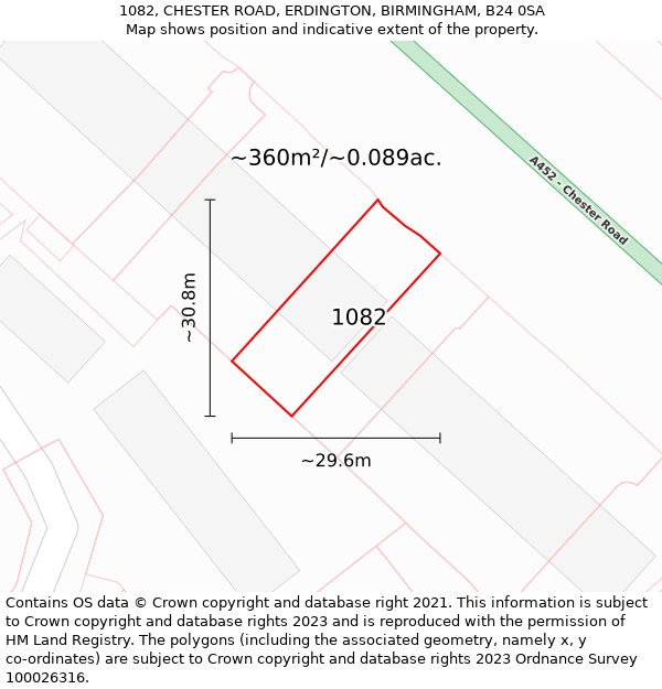 1082, CHESTER ROAD, ERDINGTON, BIRMINGHAM, B24 0SA: Plot and title map