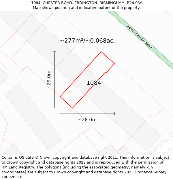 1084, CHESTER ROAD, ERDINGTON, BIRMINGHAM, B24 0SA: Plot and title map