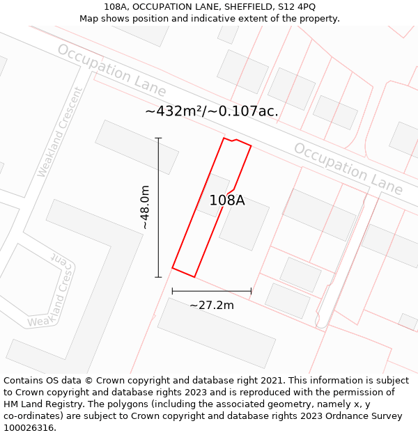 108A, OCCUPATION LANE, SHEFFIELD, S12 4PQ: Plot and title map