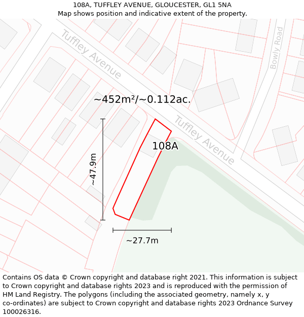 108A, TUFFLEY AVENUE, GLOUCESTER, GL1 5NA: Plot and title map