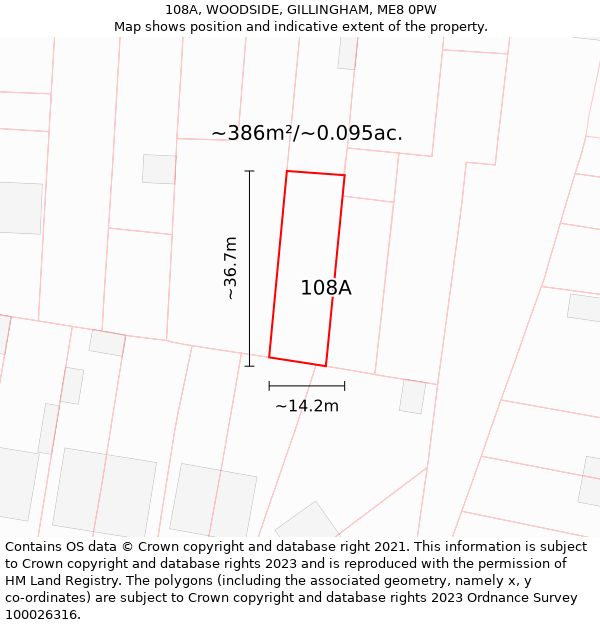 108A, WOODSIDE, GILLINGHAM, ME8 0PW: Plot and title map