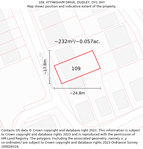109, ATTINGHAM DRIVE, DUDLEY, DY1 3HY: Plot and title map