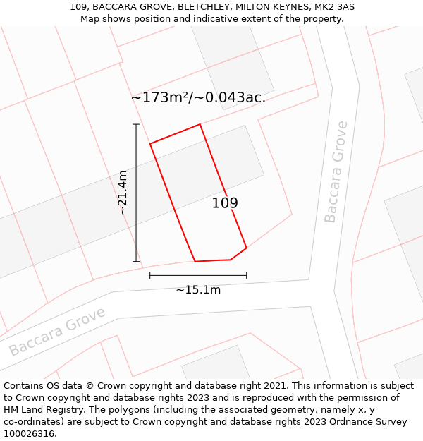 109, BACCARA GROVE, BLETCHLEY, MILTON KEYNES, MK2 3AS: Plot and title map