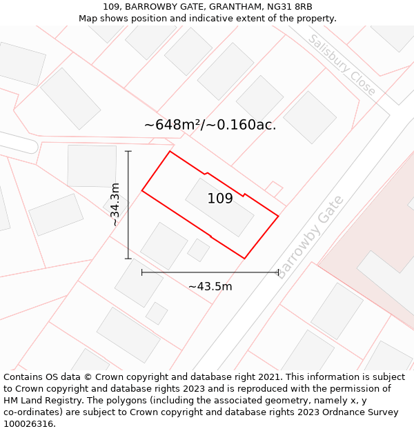 109, BARROWBY GATE, GRANTHAM, NG31 8RB: Plot and title map