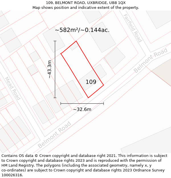 109, BELMONT ROAD, UXBRIDGE, UB8 1QX: Plot and title map