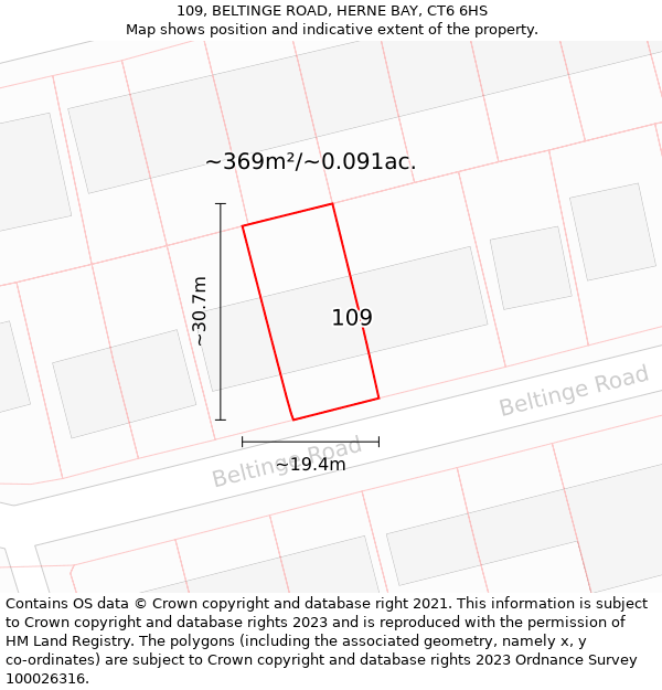 109, BELTINGE ROAD, HERNE BAY, CT6 6HS: Plot and title map