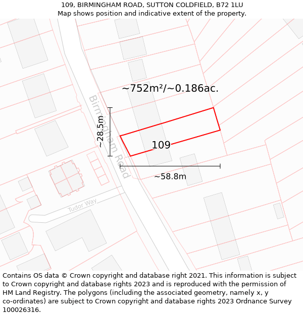 109, BIRMINGHAM ROAD, SUTTON COLDFIELD, B72 1LU: Plot and title map