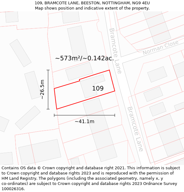 109, BRAMCOTE LANE, BEESTON, NOTTINGHAM, NG9 4EU: Plot and title map