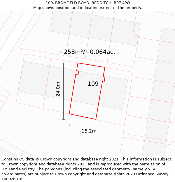 109, BROMFIELD ROAD, REDDITCH, B97 4PQ: Plot and title map