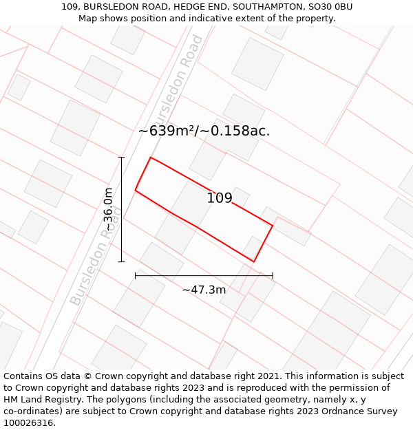 109, BURSLEDON ROAD, HEDGE END, SOUTHAMPTON, SO30 0BU: Plot and title map