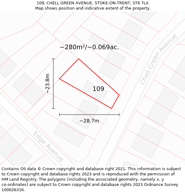 109, CHELL GREEN AVENUE, STOKE-ON-TRENT, ST6 7LA: Plot and title map