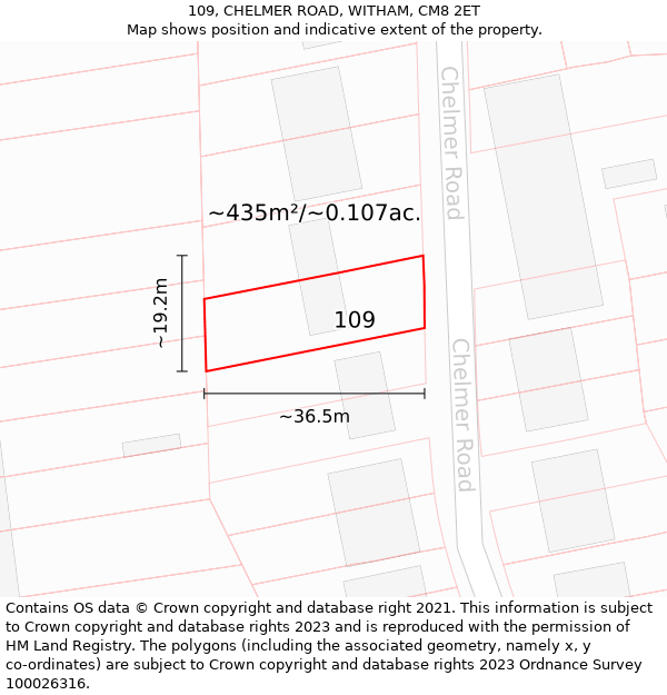 109, CHELMER ROAD, WITHAM, CM8 2ET: Plot and title map