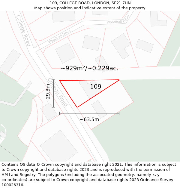 109, COLLEGE ROAD, LONDON, SE21 7HN: Plot and title map