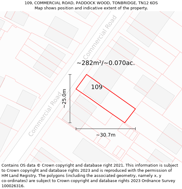 109, COMMERCIAL ROAD, PADDOCK WOOD, TONBRIDGE, TN12 6DS: Plot and title map