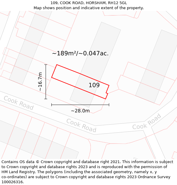 109, COOK ROAD, HORSHAM, RH12 5GL: Plot and title map