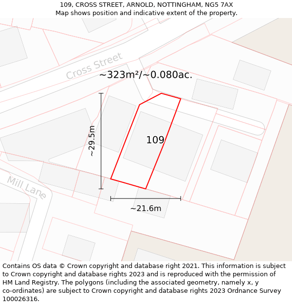 109, CROSS STREET, ARNOLD, NOTTINGHAM, NG5 7AX: Plot and title map