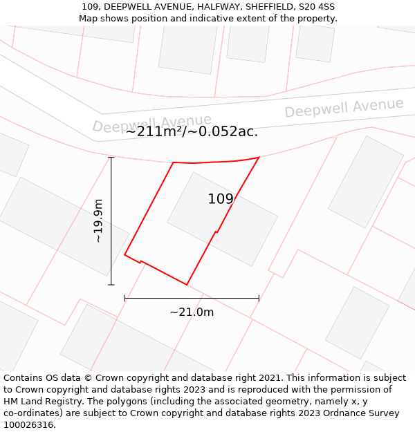 109, DEEPWELL AVENUE, HALFWAY, SHEFFIELD, S20 4SS: Plot and title map