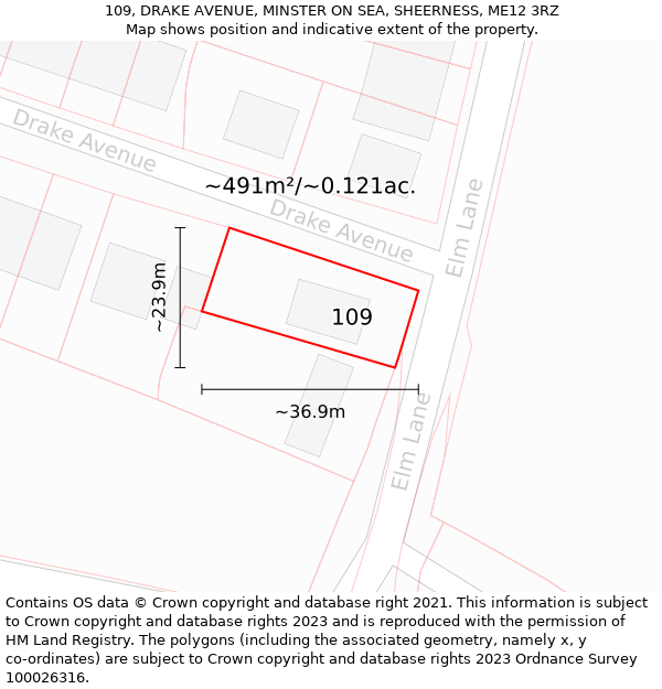 109, DRAKE AVENUE, MINSTER ON SEA, SHEERNESS, ME12 3RZ: Plot and title map