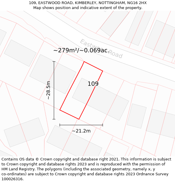 109, EASTWOOD ROAD, KIMBERLEY, NOTTINGHAM, NG16 2HX: Plot and title map