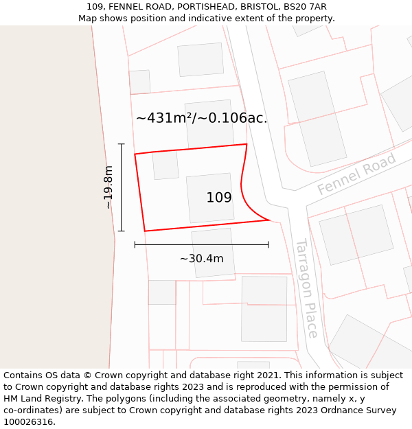 109, FENNEL ROAD, PORTISHEAD, BRISTOL, BS20 7AR: Plot and title map