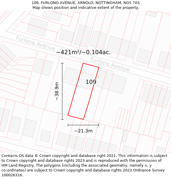 109, FURLONG AVENUE, ARNOLD, NOTTINGHAM, NG5 7AS: Plot and title map