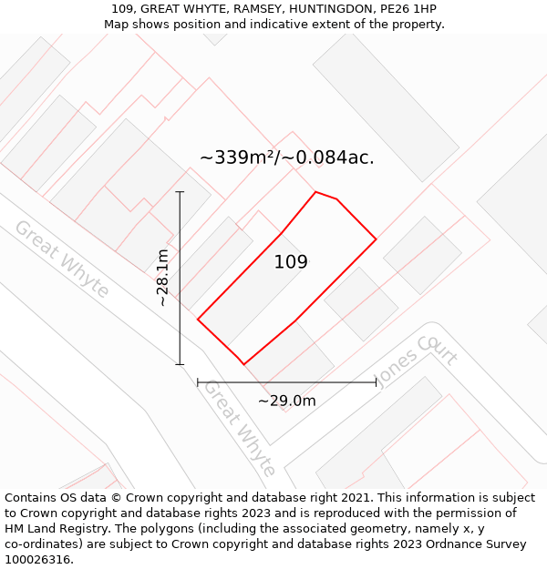 109, GREAT WHYTE, RAMSEY, HUNTINGDON, PE26 1HP: Plot and title map