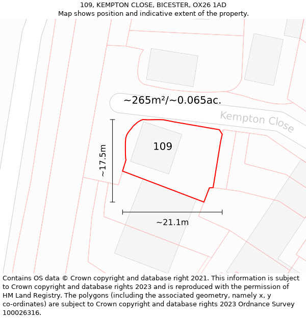 109, KEMPTON CLOSE, BICESTER, OX26 1AD: Plot and title map