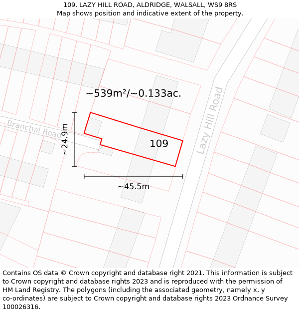 109, LAZY HILL ROAD, ALDRIDGE, WALSALL, WS9 8RS: Plot and title map