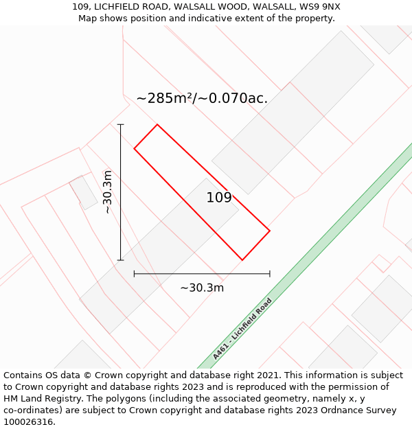 109, LICHFIELD ROAD, WALSALL WOOD, WALSALL, WS9 9NX: Plot and title map