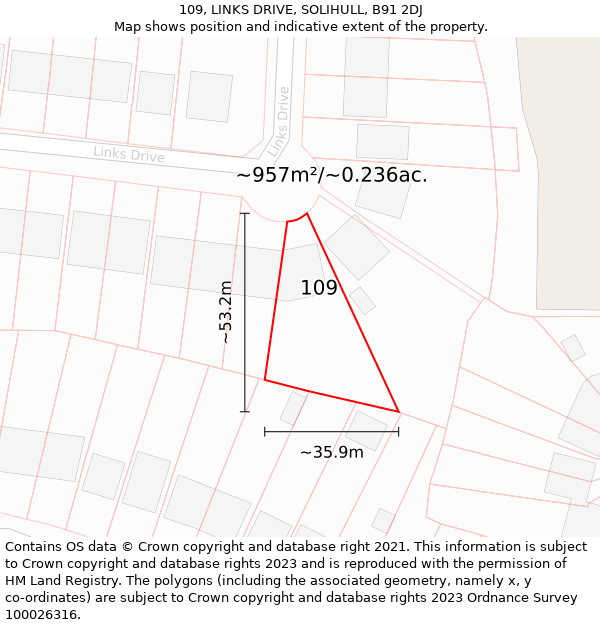 109, LINKS DRIVE, SOLIHULL, B91 2DJ: Plot and title map