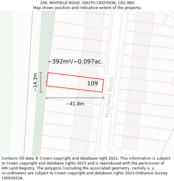109, MAYFIELD ROAD, SOUTH CROYDON, CR2 0BH: Plot and title map