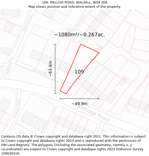 109, MELLISH ROAD, WALSALL, WS4 2DE: Plot and title map
