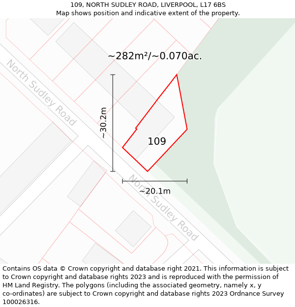 109, NORTH SUDLEY ROAD, LIVERPOOL, L17 6BS: Plot and title map