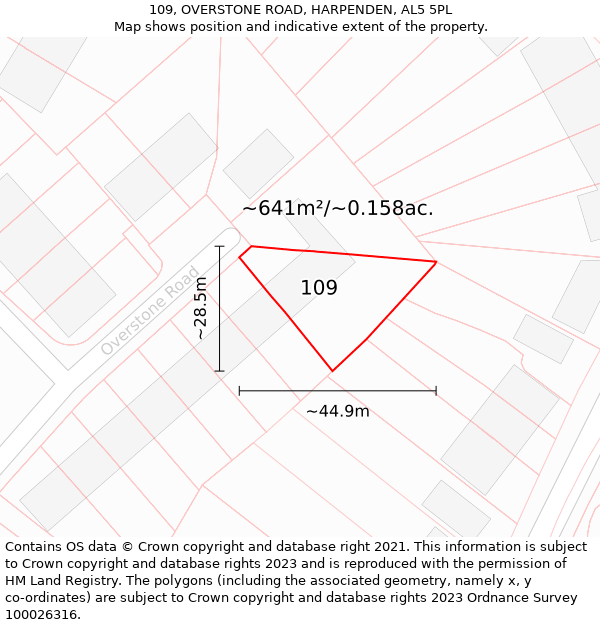 109, OVERSTONE ROAD, HARPENDEN, AL5 5PL: Plot and title map