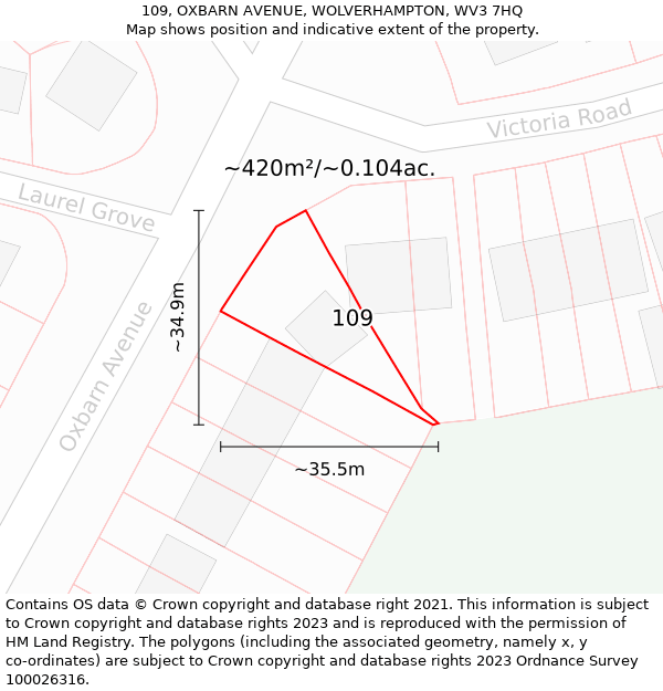 109, OXBARN AVENUE, WOLVERHAMPTON, WV3 7HQ: Plot and title map