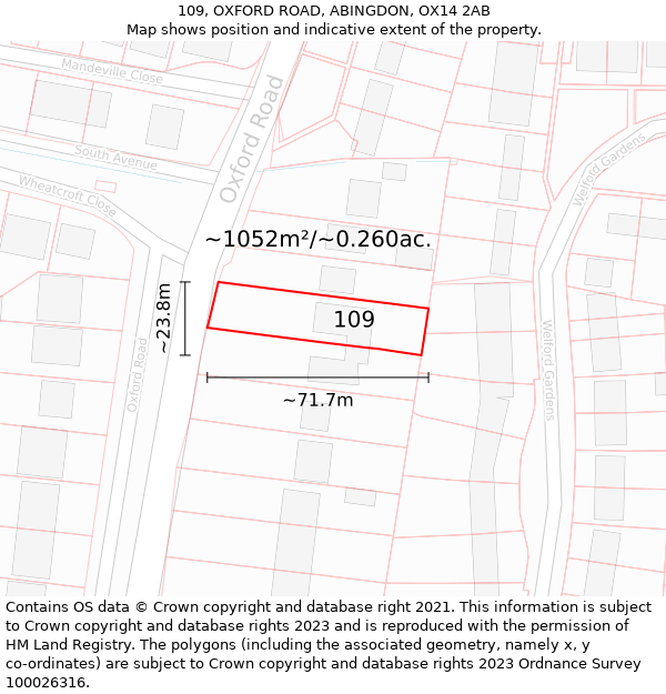 109, OXFORD ROAD, ABINGDON, OX14 2AB: Plot and title map