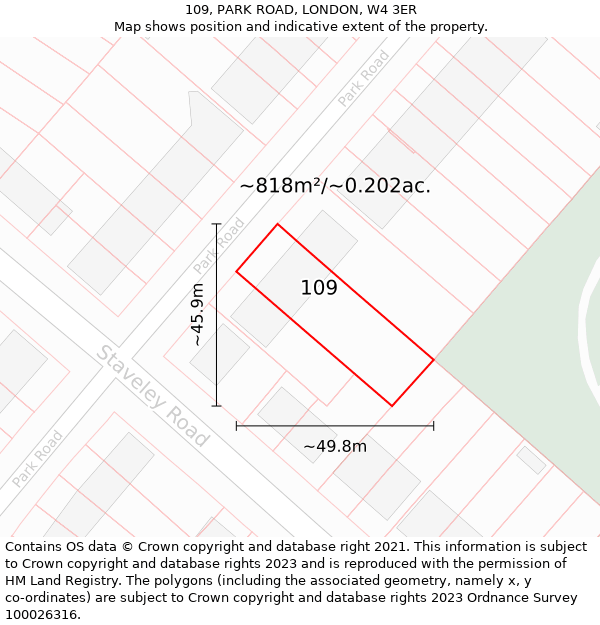 109, PARK ROAD, LONDON, W4 3ER: Plot and title map