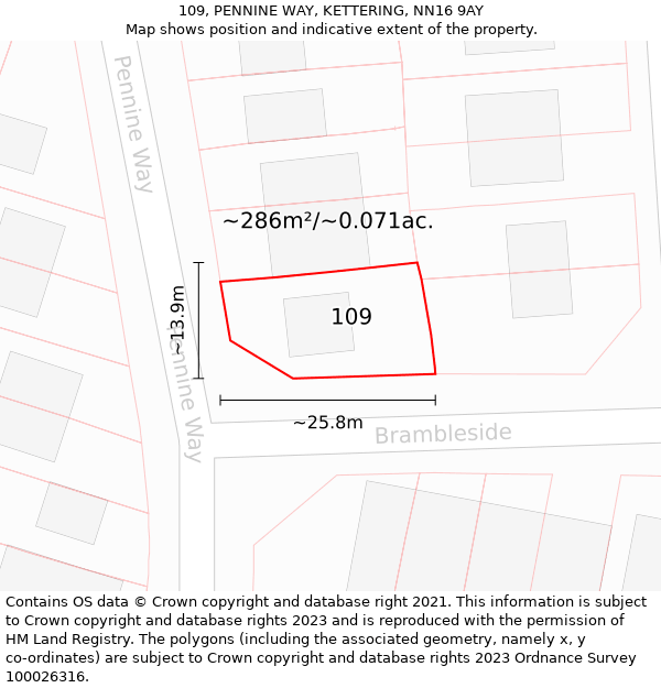109, PENNINE WAY, KETTERING, NN16 9AY: Plot and title map