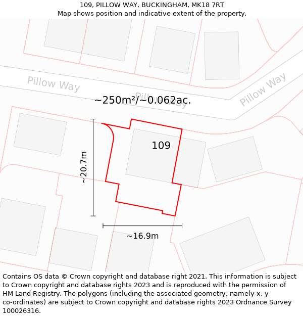 109, PILLOW WAY, BUCKINGHAM, MK18 7RT: Plot and title map