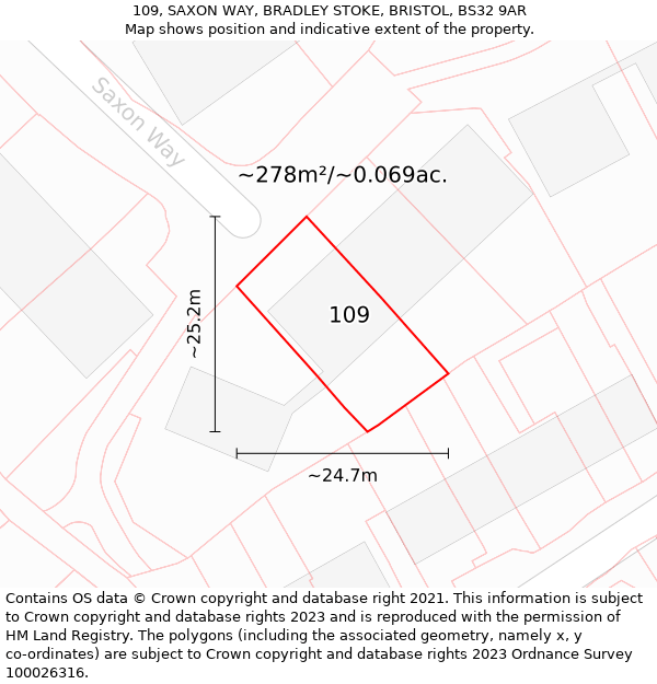 109, SAXON WAY, BRADLEY STOKE, BRISTOL, BS32 9AR: Plot and title map