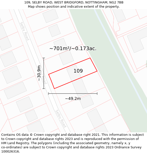 109, SELBY ROAD, WEST BRIDGFORD, NOTTINGHAM, NG2 7BB: Plot and title map