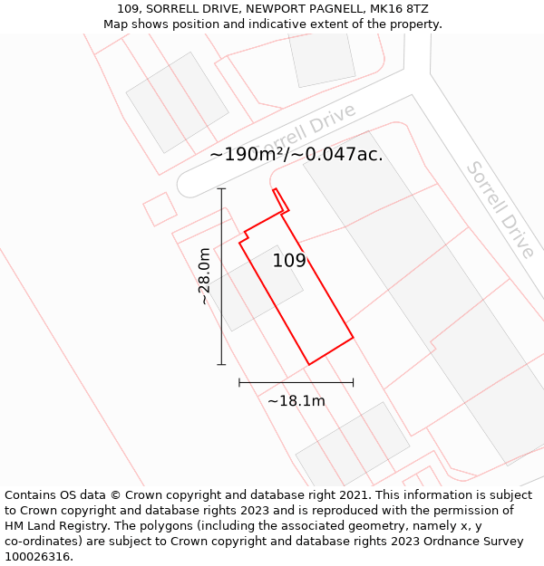 109, SORRELL DRIVE, NEWPORT PAGNELL, MK16 8TZ: Plot and title map