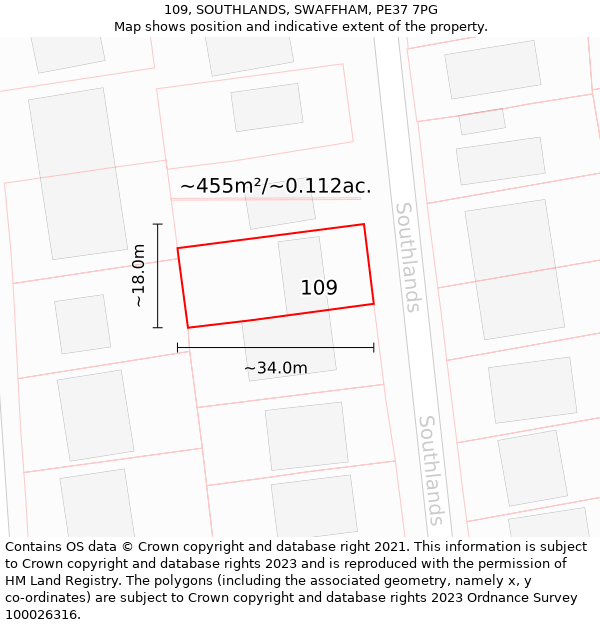 109, SOUTHLANDS, SWAFFHAM, PE37 7PG: Plot and title map