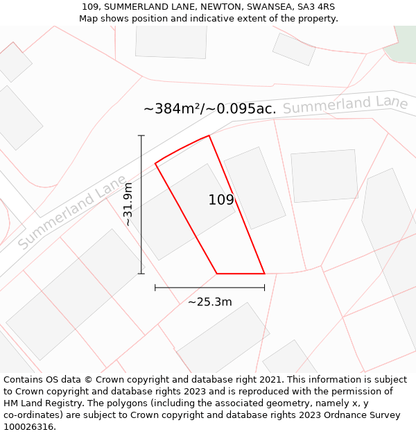 109, SUMMERLAND LANE, NEWTON, SWANSEA, SA3 4RS: Plot and title map