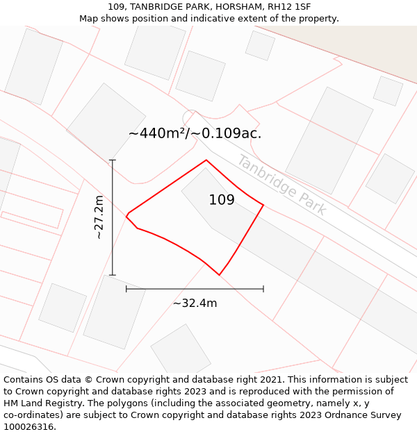 109, TANBRIDGE PARK, HORSHAM, RH12 1SF: Plot and title map