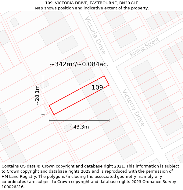 109, VICTORIA DRIVE, EASTBOURNE, BN20 8LE: Plot and title map