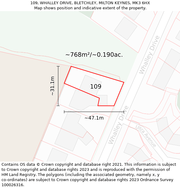 109, WHALLEY DRIVE, BLETCHLEY, MILTON KEYNES, MK3 6HX: Plot and title map
