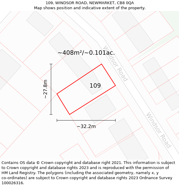 109, WINDSOR ROAD, NEWMARKET, CB8 0QA: Plot and title map