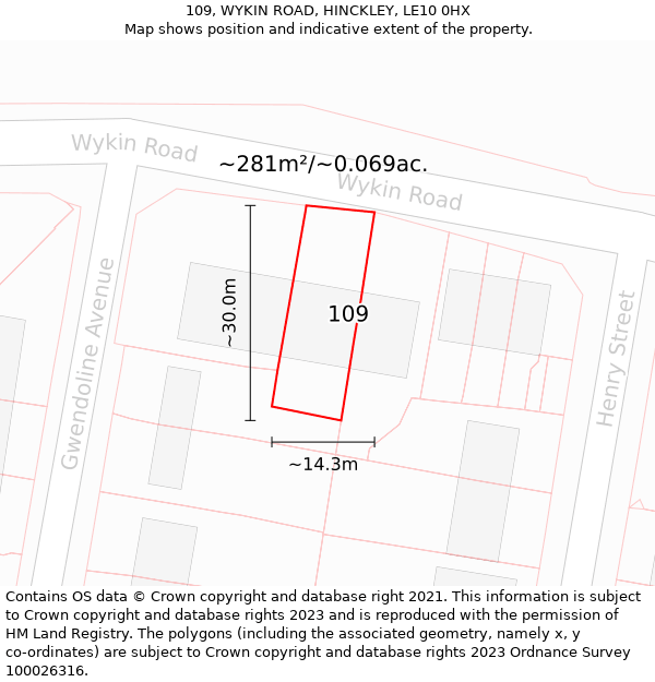 109, WYKIN ROAD, HINCKLEY, LE10 0HX: Plot and title map